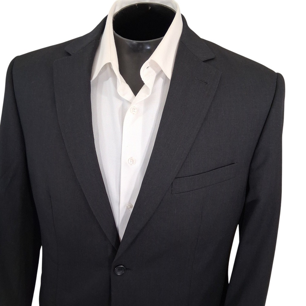 Pronto Uomo Sport Coat Mens 42L‎ Solid Black 100% Wool Two Button Professional